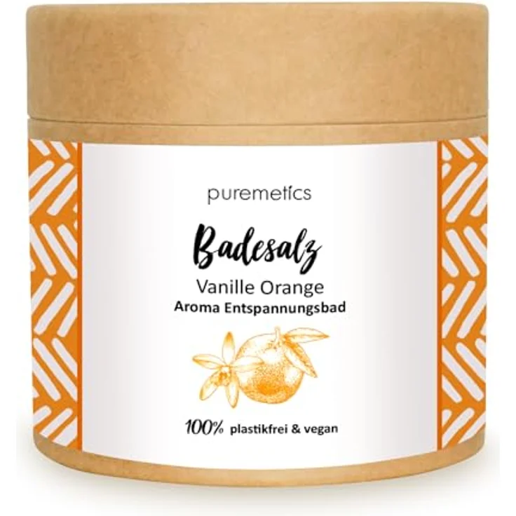 puremetics Badesalz - Vanille-Orange, 400 g, Aromatherapie für die Badewanne, Totes Meer Salz, fruchtig-warmer Duft – Bild 1