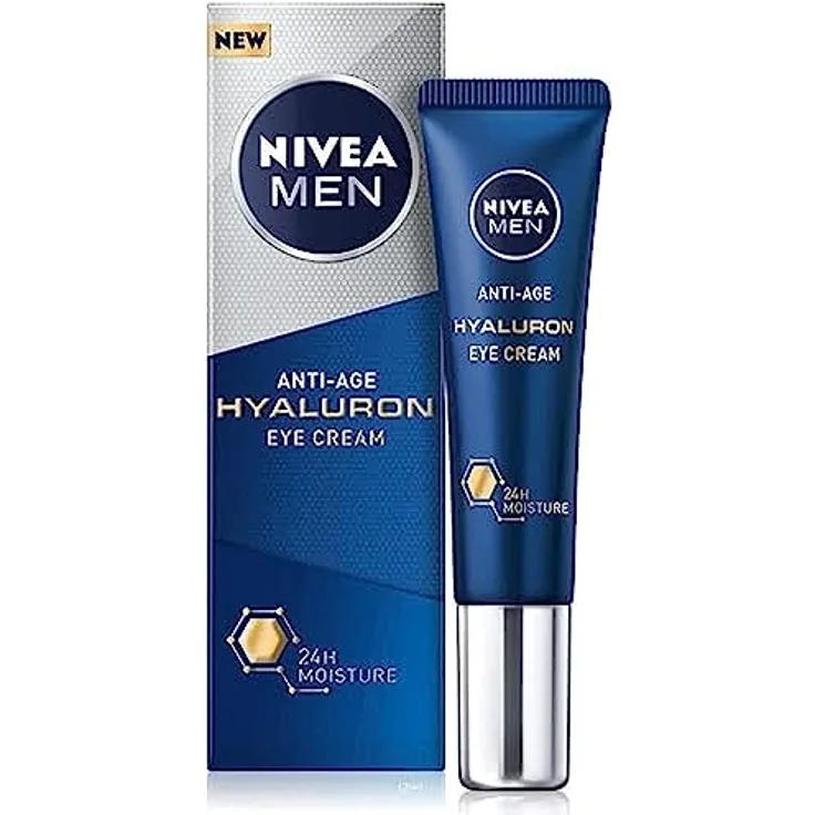 NIVEA MEN Hyaluron Contorno de Ojos Antiedad con Ácido Hialurónico (1 x 15 ml), crema antiarrugas que reafirma la piel, crema de hombre para una piel de aspecto más joven