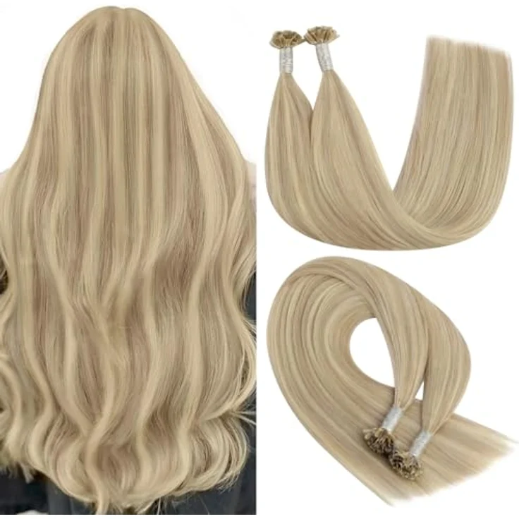 YoungSee Bonding Extensions, Echthaar 45 cm U-Tip Haarverlängerung in Aschblond und Platinblond, 50g Remy Keratin Bondings, 1g/s 18/613 – Bild 1