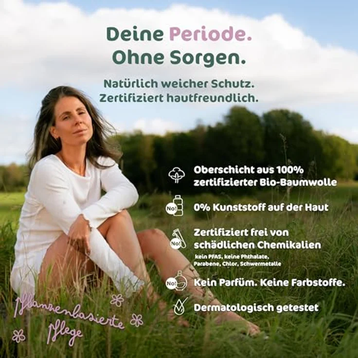 Naty Damenbinden Normal, 14 Stück – umweltfreundlich, vegan, hautfreundlich, biologisch abbaubar für natürliche Monatshygiene – Bild 2