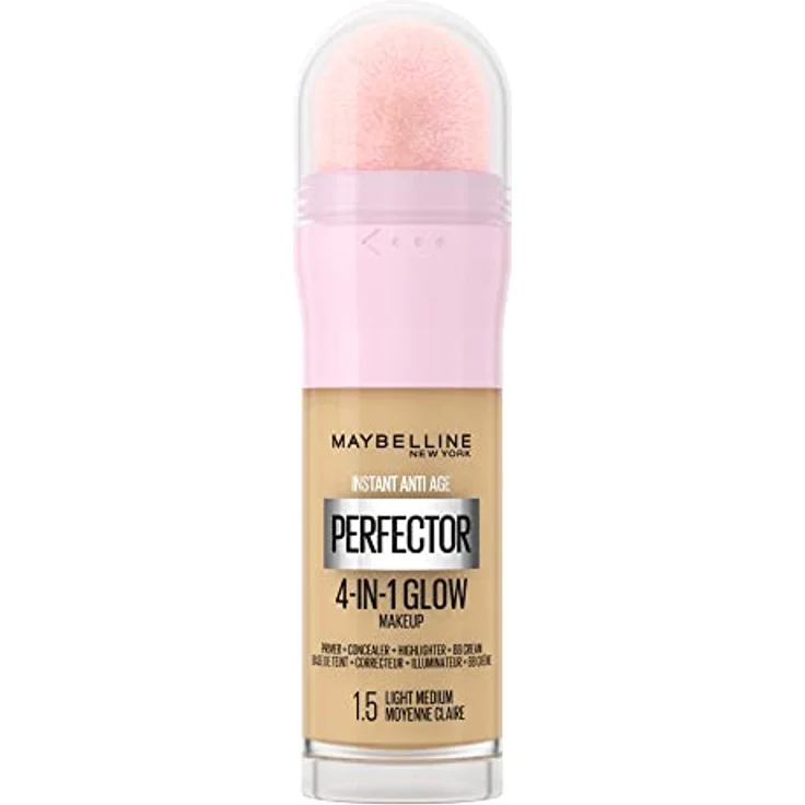 Maybelline New York 4-in-1 Make Up mit Concealer, BB Cream, Highlighter und Primer, für einen perfekten Teint, Foundation mit leichter Deckkraft, Instant Perfector Glow, Nr. 1.5 Light Medium, 20 ml – Bild 1