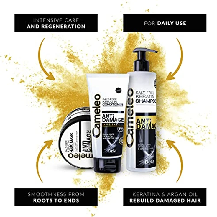 Cameleo - Keratin Haarwaschmittel - für Geschädigtes, Trockenes, Raues Haar - Regenerierende Reparaturbehandlung & Pflege mit biomimetischem Keratin & Arganöl, Hitzeschutz - salz frei - 250ml – Bild 4