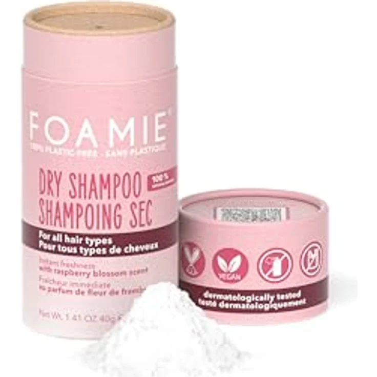 Foamie Berry Fresh Trockenshampoo, 40 g, vegan, ohne Rückstände, 0% Kunststoff, für fettiges Haar, marokkanischer Ton und Himbeerblumenduft – Bild 3