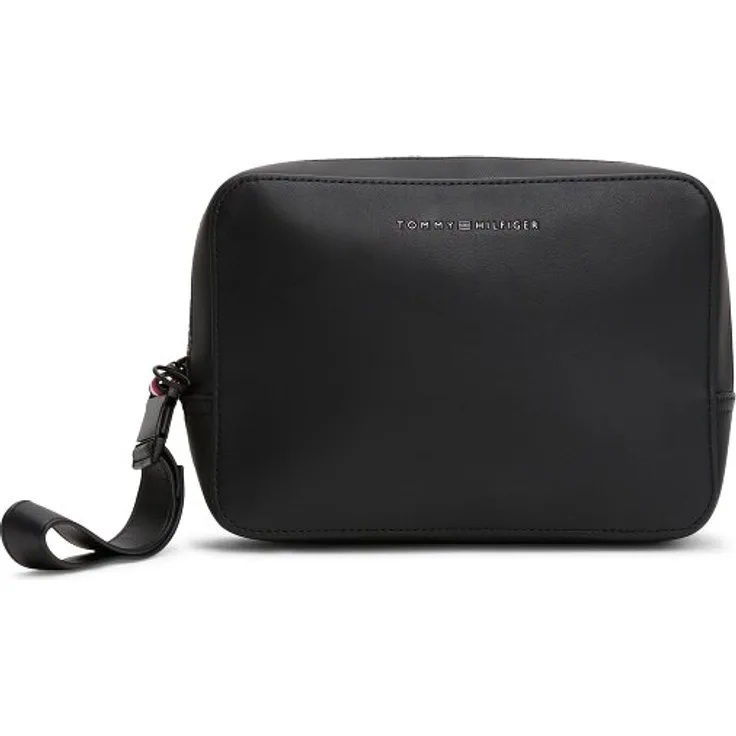 Tommy Hilfiger TH Foundation Kulturbeutel, 22 cm x 8 cm x 16 cm, schwarz, aus 100% Polyurethan