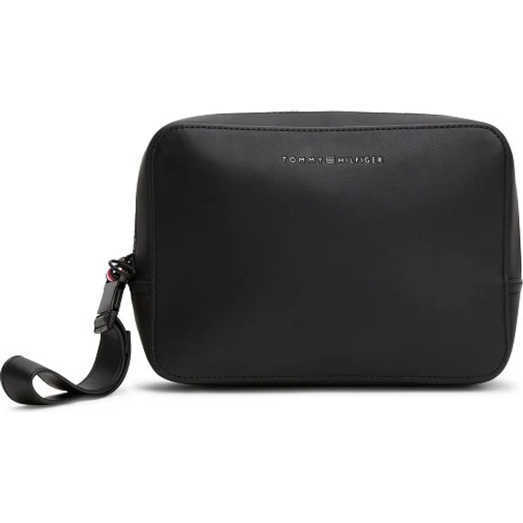 Tommy Hilfiger TH Foundation Kulturbeutel, 22 cm x 8 cm x 16 cm, schwarz, aus 100% Polyurethan