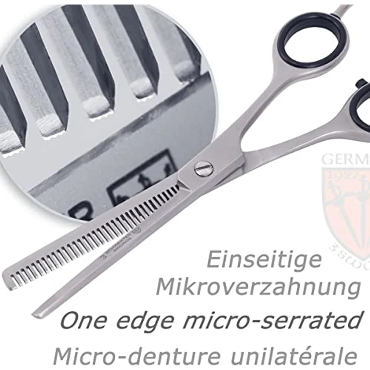 DREI SCHWERTER Effilierschere 6 Zoll, rostfrei, im schwarzen Etui mit Kamm, geeignet für alle Haarstrukturen – Bild 2