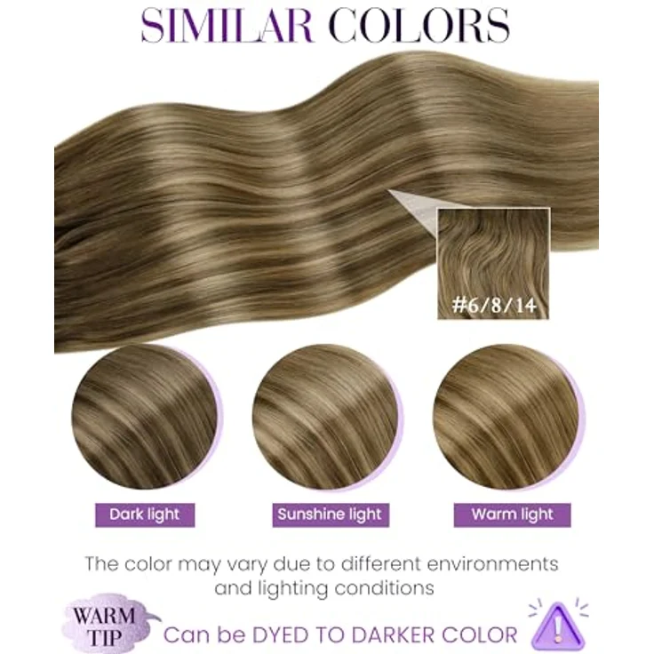LaaVoo 55cm Echthaar Bonding Extensions, Ombre Braun mit Balayage Blond, pre-bonded Keratin U-Tips, 50g – Bild 4