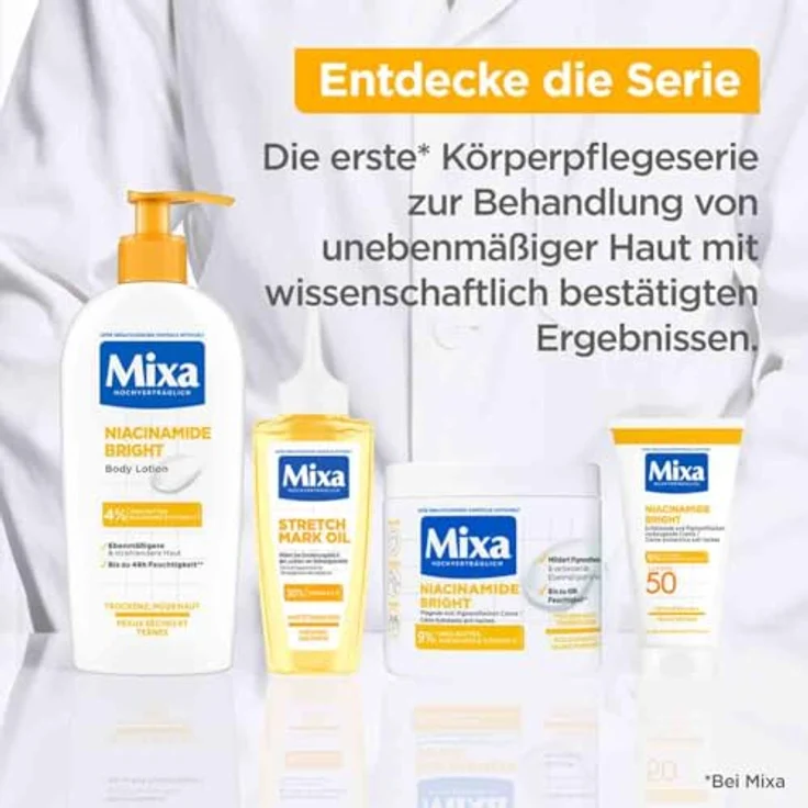 Mixa Niacinamide Bright Creme Körpermilch, Mildert pigmentierte Flecken, versorgt trockene Haut, 400 ml – Bild 8