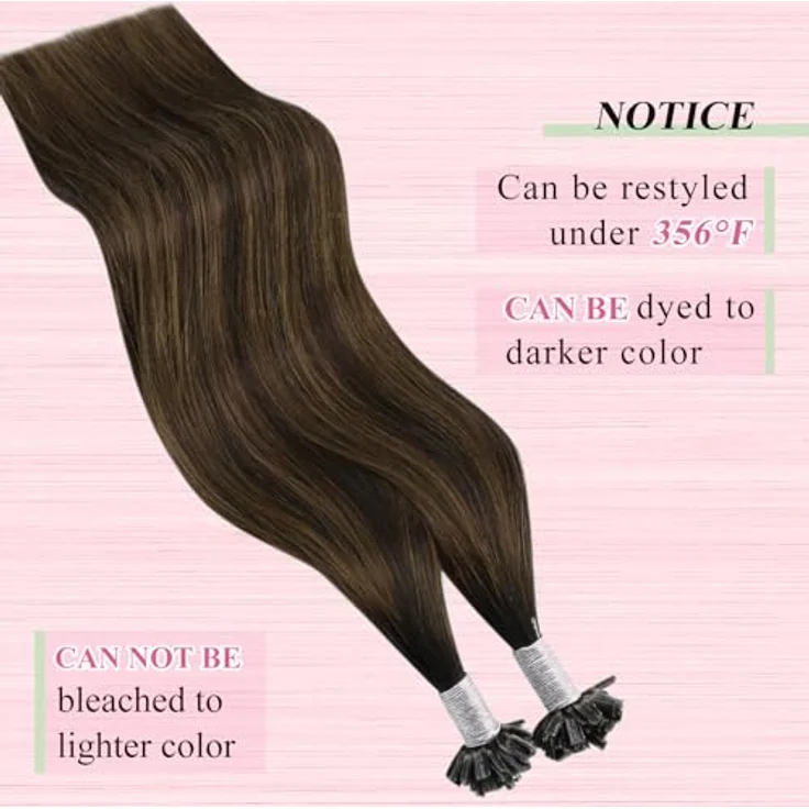 YoungSee Echthaar Ombre Bonding Extensions 40cm, Dunkelbraun und Mittelbraun, Keratin Hot Fusion Utip, 50g – Bild 5