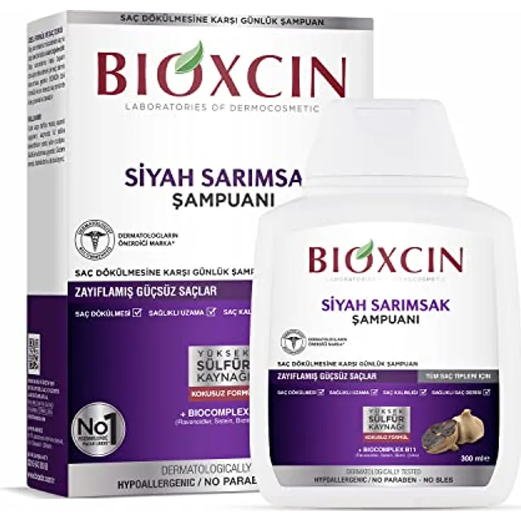 BIOXCIN Schwarzer Knoblauch Shampoo 300 ml – Stärkendes Shampoo gegen Haarausfall mit 100% Schwarzem Knoblauchextrakt
