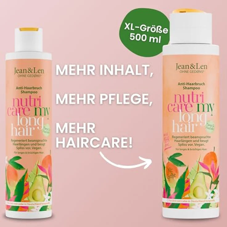 Jean & Len Shampoo Anti-Haarbruch Mango & Avocado, regeneriert brüchiges Haar, vegan, 500 ml – Bild 3