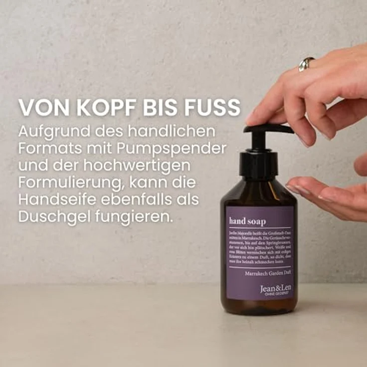 Jean & Len Handseife Marrakech Garden, 250 ml Flüssigseife im Pumpspender, warmer und beruhigender Duft, vegan, für beanspruchte Hände – Bild 5