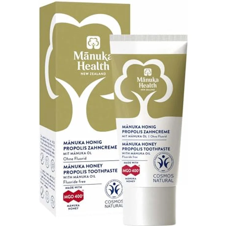Manuka Health Manukahonig Zahncreme MGO 400+ mit Propolis, ohne Fluorid, 2x20ml