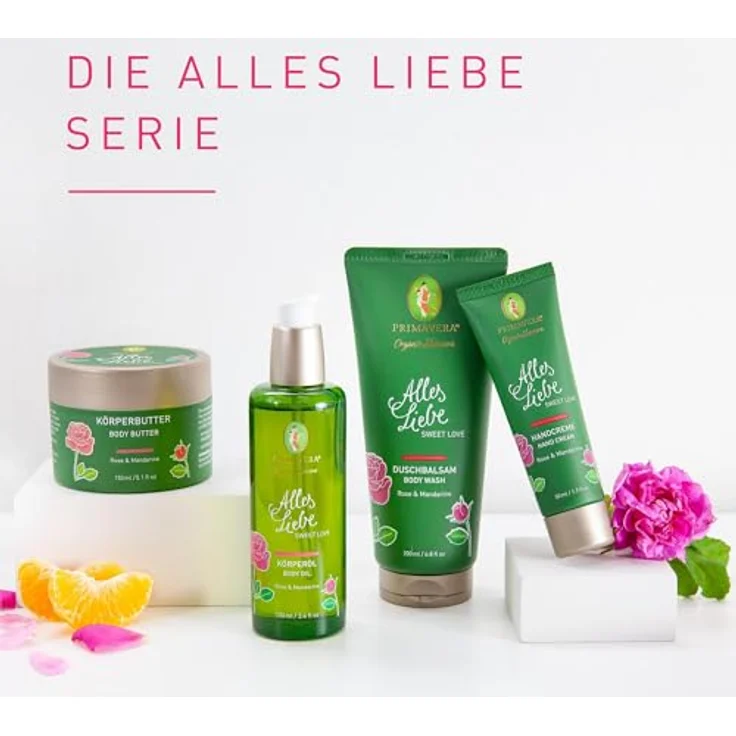 Primavera Alles Liebe Duschbalsam, Duschgel 200 ml mit Bio-Orangenblütenwasser, Rosenöl und Mandarinenöl für Damen – Bild 7