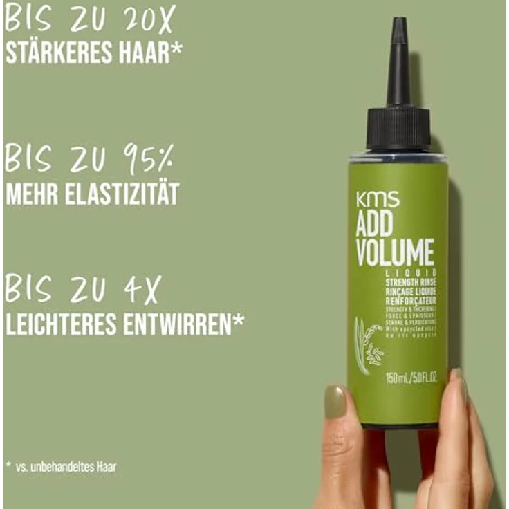 KMS ADDVOLUME Liquid Strengthening Rinse, 500ml für feines bis mittelstarkes Haar, 20x stärkere Haarstärke, vegane Formulierung mit upgecyceltem Reis, ohne Silikone – Bild 3