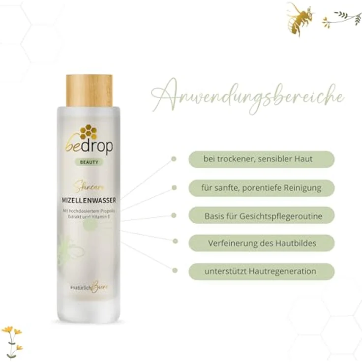 bedrop Mizellenwasser Tonikum Gesichtswasser mit Propolis Extrakt & Vitamin E - gegen unreine Haut & Verfeinerung des Hautbildes, Gesichtsreinigung für jeden Hauttyp - (3x 150ml Sparset) – Bild 4