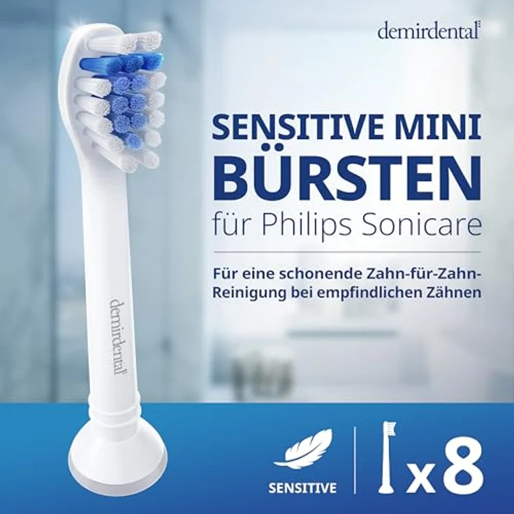 Demirdental 8er-Pack Aufsätze für Philips Sonicare Zahnbürstenaufsatz Sensitive, HX6088 Ersatzbürsten designed in Berlin, Mini Kurzkopf, Weiche Borsten für empfindliches Zahnfleisch – Bild 3