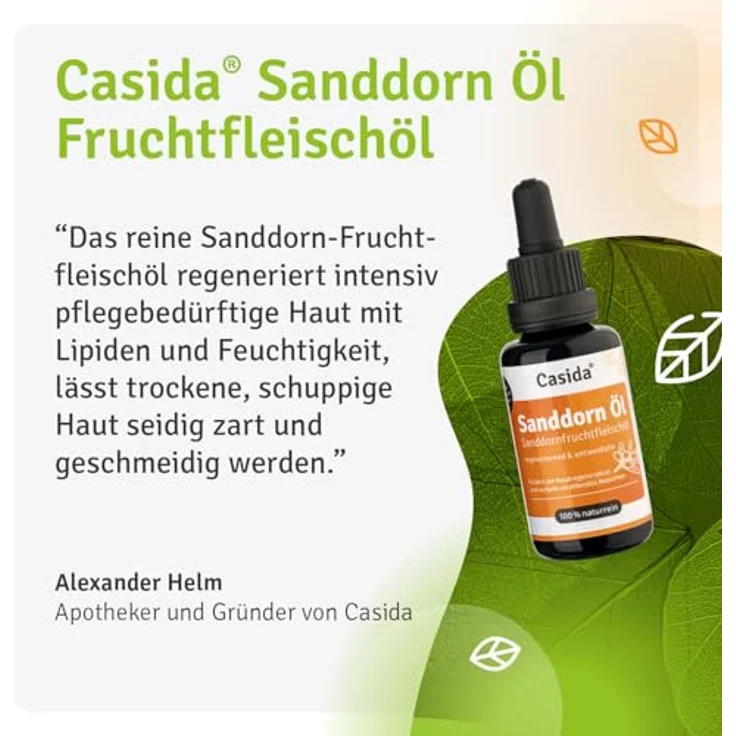 Casida Sanddornöl Sanddornfruchtfleischöl ätherisch, revitalisierendes Gesichtsserum, 30 ml – Bild 7