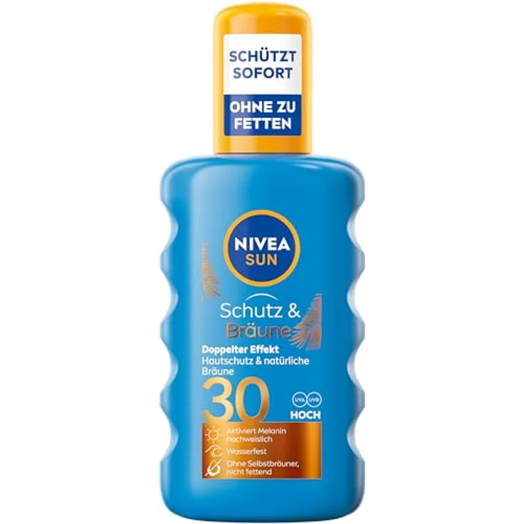 NIVEA SUN Schutz & Bräune Sonnenspray LSF 30, 200 ml, nicht fettende Sonnencreme mit Pro-Melanin-Extrakt für eine ebenmäßige Bräune, wasserfest, dermatologisch getestet – Bild 1
