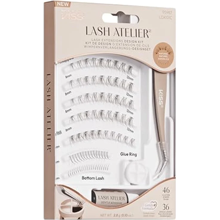 KISS Lash Atelier Wimpernverlängerungs-Set 'Natural', 46 Wimperncluster & 36 einzelne Wimpern, hält bis zu 7 Tage, inkl. Wimpernkleber und Pinzette – Bild 2
