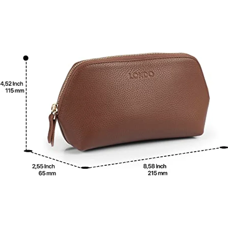 Londo Echtleder Kosmetiktasche, Schminktasche, Make up Tasche für Damen, Mädchen - Sonderfach mit Reisverschluss (Hellbraun) – Bild 2