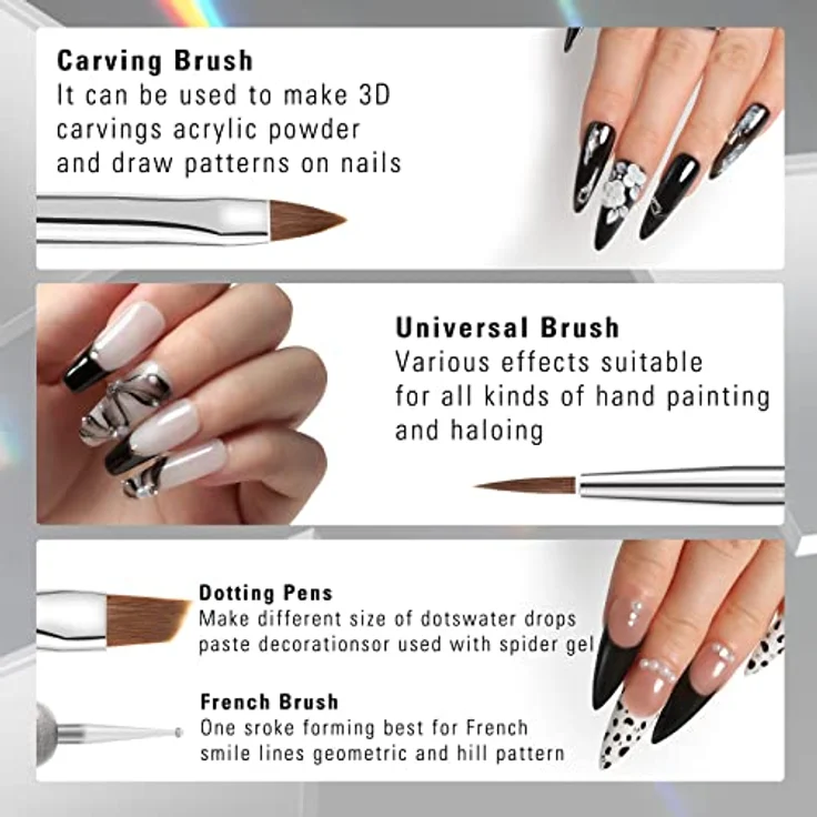 Aokitec 8 Stück Nagelpinsel Set für Gelnägel, multifunktionale Pinsel für Nailart und Nageldesign mit Doppelspitzen und langlebigen Fasern – Bild 4