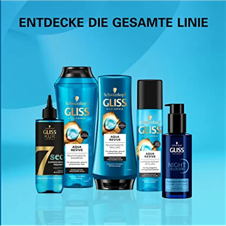 Gliss Shampoo Aqua Revive (250 ml), Haarshampoo bietet eine Extraportion Feuchtigkeit und gesunden Glanz, Feuchtigkeitsshampoo für normales bis trockenes Haar – Bild 3
