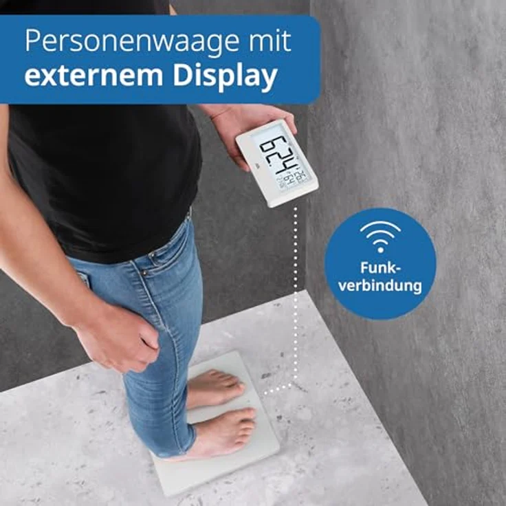 ADE Digitale Personenwaage Ronja, Funk-Display bis 180 kg, ablesbar auf Augenhöhe, mit Baduhr, Hygrometer und Innenthermometer, weiß – Bild 2