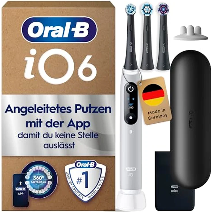 Braun Oral-B iO Series 6 Plus Edition, elektrische Zahnbürste mit 5 Reinigungsmodi, graue Ausführung, inklusive 3 Aufsteckbürsten und Reiseetui – Bild 2