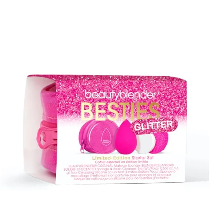 beautyblender Glitter Besties Starter Set, Make-up Schwamm mit Seife und Reinigungsschrubmatte für perfekte Applikation