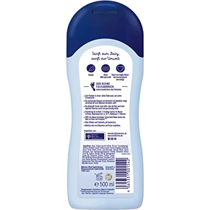 Bübchen Traum Bad & Dusche, 500 ml – milder 2in1 Badezusatz mit Hafermilch und Mandelöl, pH-hautneutrale Cremedusche für zarte Babyhaut, ohne Silikone – Bild 2