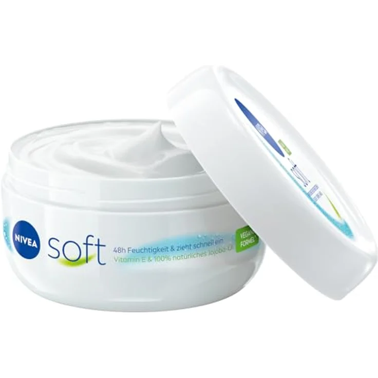 NIVEA Soft erfrischende Feuchtigkeitscreme (200 ml), leichte Creme mit Vitamin E und 100% natürlichem Jojoba-Öl, schnell einziehende Hautcreme für fühlbar entspannte Haut – Bild 2