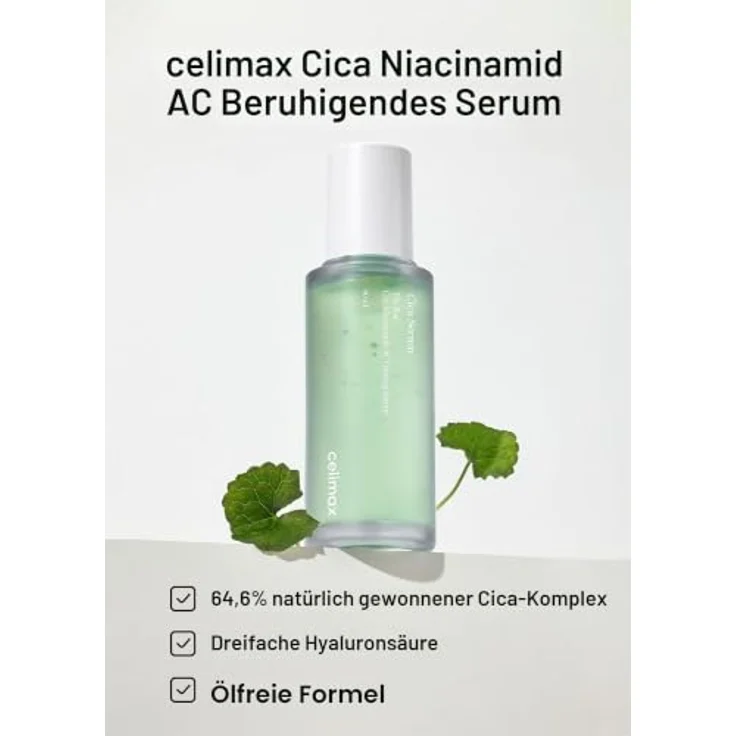 celimax The Real Cica Niacinamide AC Calming Serum, beruhigendes Gesichtsserum für empfindliche, zu Akne neigende Haut, 40 ml – Bild 2