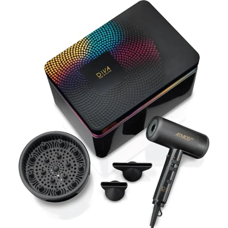 Diva Pro Atmos Haartrockner, 2000 Watt, Kaltstufe, Ionen-Technologie, DC-Motor, inkl. Diffusor, schwarz – Bild 2