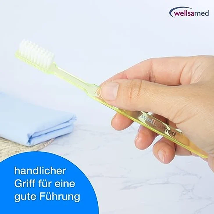 wellsamed Wellsabrush Einmalzahnbürsten mit Zahnpasta, Einwegzahnbürsten, Reisezahnbürsten, gelbgrün-transparent, 100 Stück – Bild 6