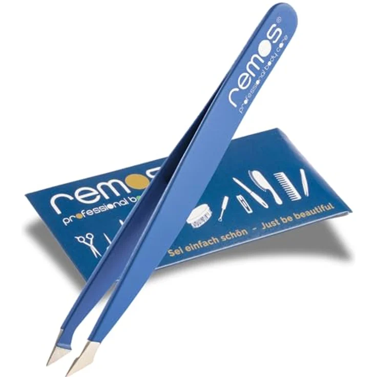 remos professional body care REMOS Kombipinzette 2in1 aus rostfreiem Edelstahl [INOX] in Blau, 9.5 cm für Haare und Splitter – Bild 1