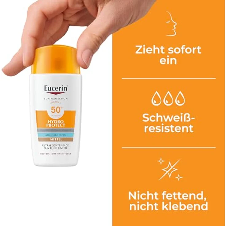 Eucerin Sun Hydro Protect Bräunungs-Fluid, SPF 50+, Farbton Medium, 50 ml, intensiver Feuchtigkeitsschutz für empfindliche Haut – Bild 3