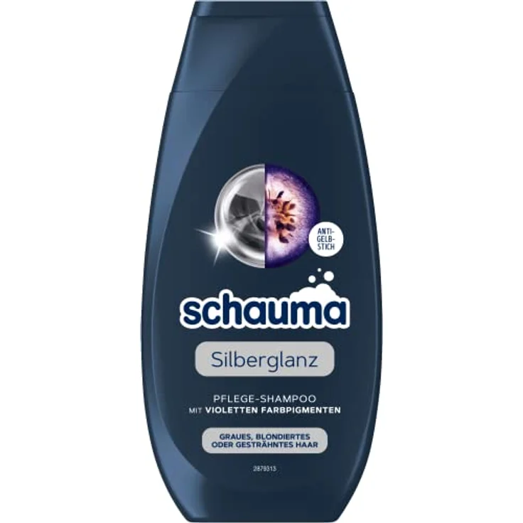 Schwarzkopf Schauma Pflege-Shampoo Silberglanz (250 ml), Silbershampoo mit violetten Farbpigmenten, reduziert Gelbstich für graues, blondiertes oder gesträhntes Haar, vegane Formel – Bild 1
