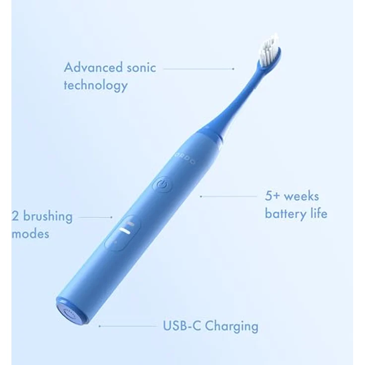 Ordo Sonic Lite, Schallzahnbürste mit 35.000 Impulsen/Min, Dual-Modi, 5+ Wochen Akku, Smart-Timer, wasserdicht, USB-C, Himmel – Bild 4
