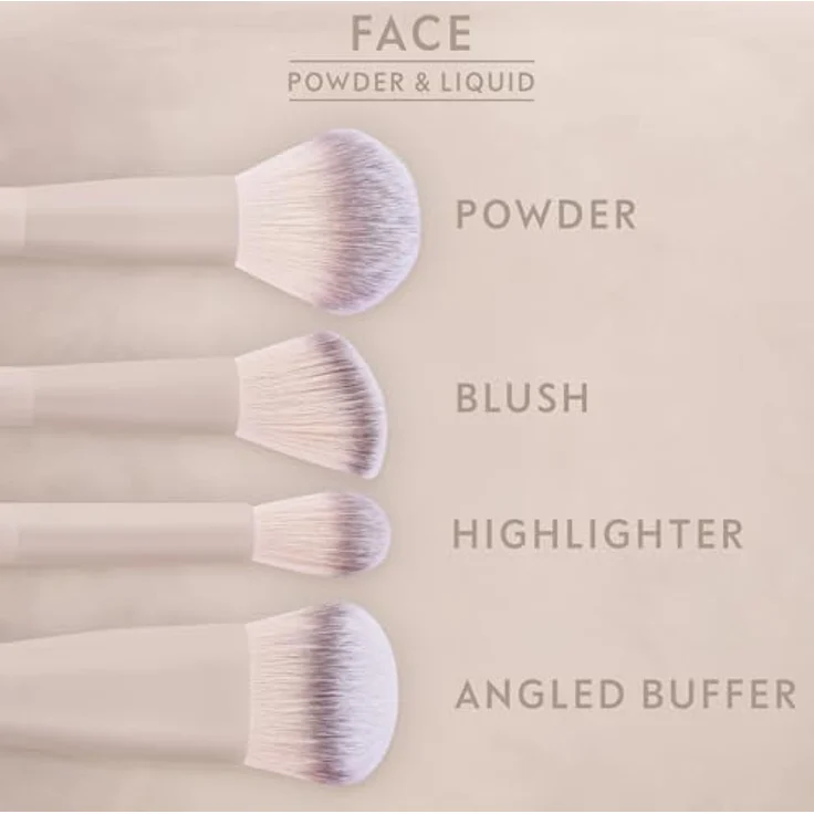 Luvia Nude Aura Brush Set, 10-teiliges Pinselset mit 8 Pinseln, Make-up-Schwamm und veganem Leder-Köcher, ultraweiche Nurai®-Fasern, vegan und tierversuchsfrei – Bild 3