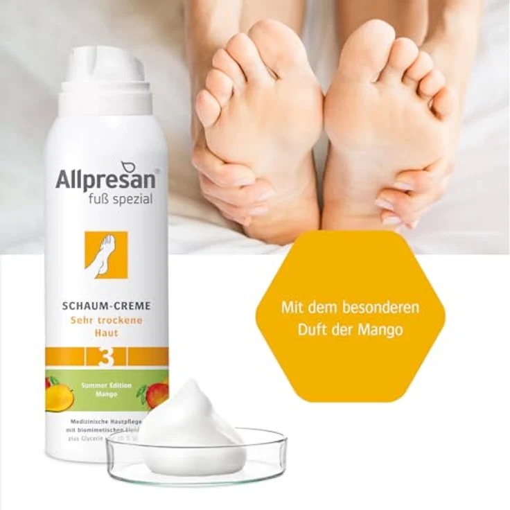 Allpresan Fuß Spezial Nr. 3, Schaum-Creme mit Mango Duft, 2x125 ml für sehr trockene Haut, intensive Feuchtigkeitsversorgung, angenehmes Auftragen – Bild 5
