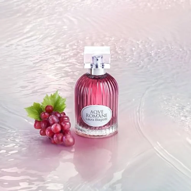 Laura Biagiotti Aqve Romane Uva Dulcius, Eau de Toilette Spray für Damen, fruchtiger Blumenduft, 100 ml, rosafarbenes Glasdesign – Bild 3