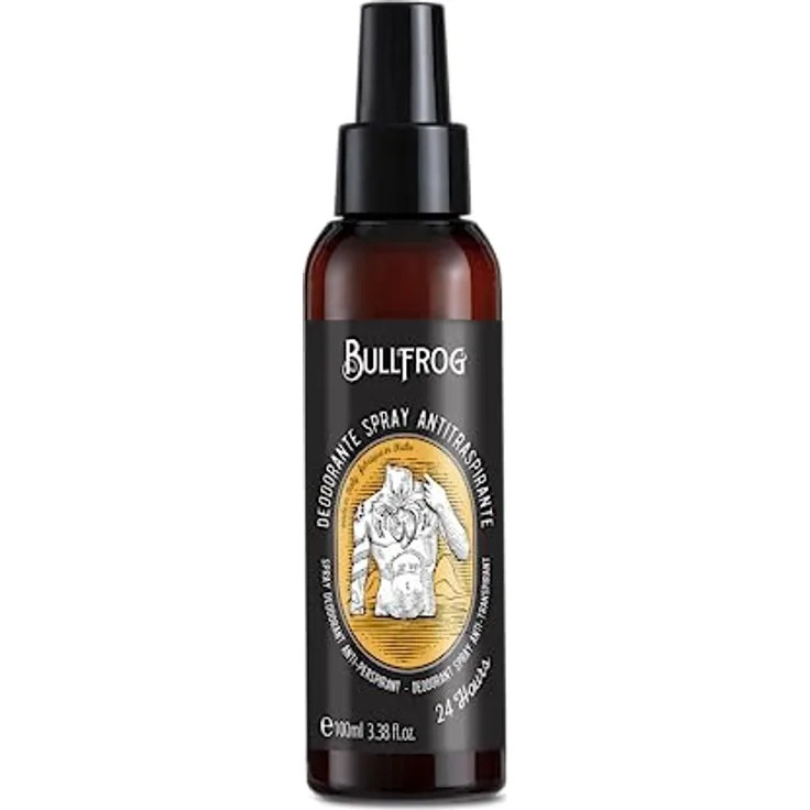 Bullfrog Antitranspirant-Deodorant-Spray, 97,4% natürliche Inhaltsstoffe, würziger und frischer Duft, langlebig, 100 ml, hergestellt in Italien