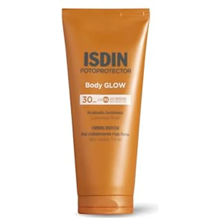ISDIN Fotoprotector Body Glow Creme LSF 30, 200 ml mit straffender Wirkung und Sofort Glow-Effekt