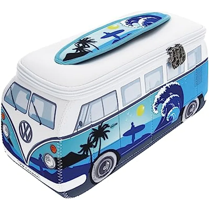 BRISA VW Collection - Volkswagen T1 Bulli Bus Kulturtasche, Blau, Neopren, 23 x 11 x 8 cm, mit praktischen Fächern und Aufhängemöglichkeit