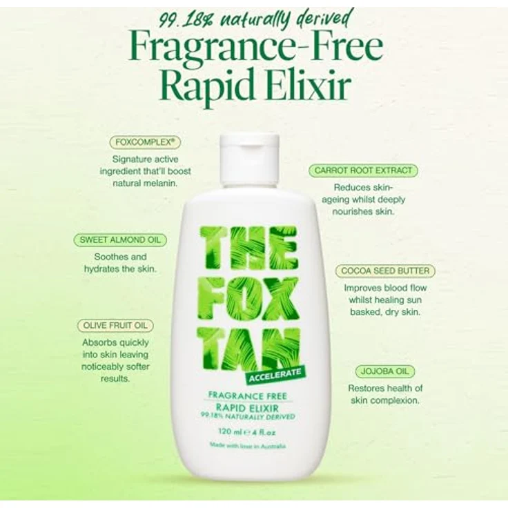 THE FOX TAN Fragrance Free Rapid Tanning Elixir, 120 ml Selbstbräuner mit anregender Melaninproduktion für alle Hauttypen – Bild 2