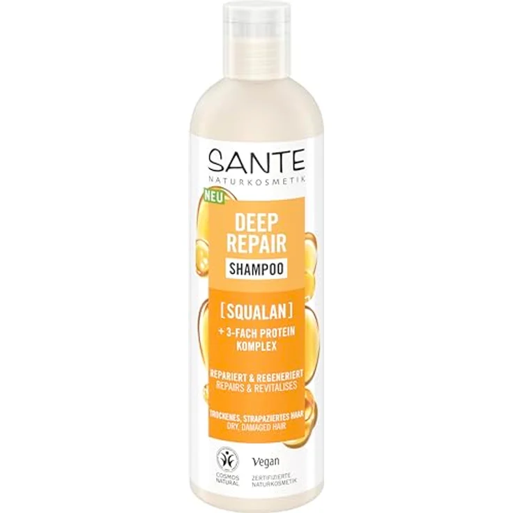 SANTE Naturkosmetik Deep Repair Shampoo Squalan + 3-Fach Protein Komplex, veganes Pflegeshampoo für geschmeidiges und glänzendes Haar, 250 ml – Bild 1