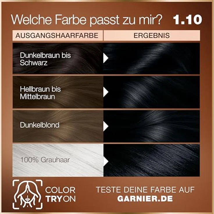 Garnier GOOD Dauerhafte Haarfarbe 1.10 Mitternachts-Schwarz, Ammoniakfreie Coloration mit 100% Grauabdeckung und pflegender Kur – Bild 5