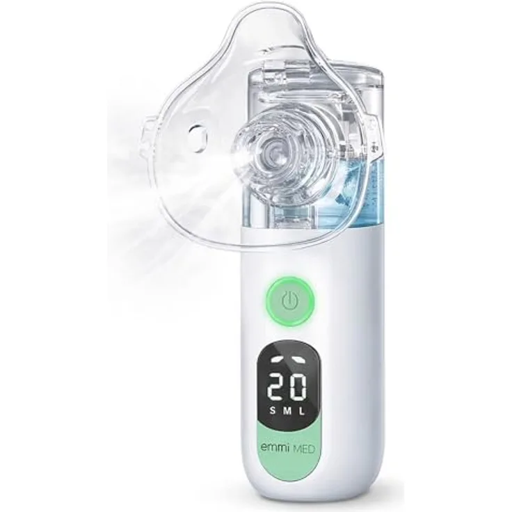 Emag Emmi-Med Inhalator mit Ultraschall, geräuschloser Zerstäubung, Inhalationsmaske und Mundstück
