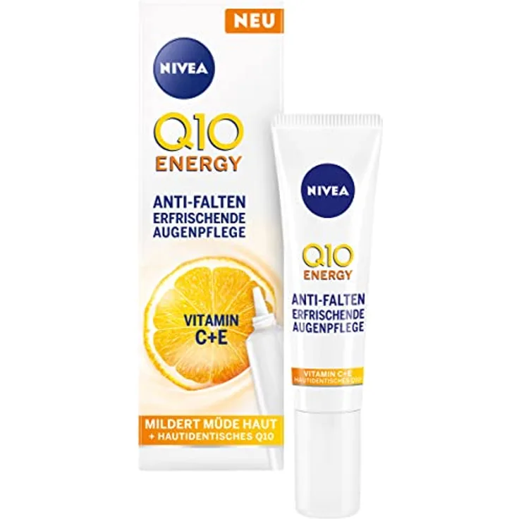 NIVEA Q10 Anti-Falten Augenpflege, Augencreme mit Q10, Vitamin C und E mildert Krähenfüße, Feuchtigkeitscreme für die Augenpartie, Q10 ENERGY Anti-Falten Erfrischende Augenpflege (15 ml)